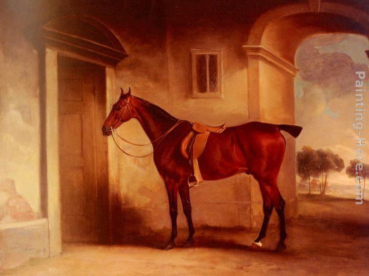 John Ferneley Snr A Saddled Bay Hunter In A Stableyard